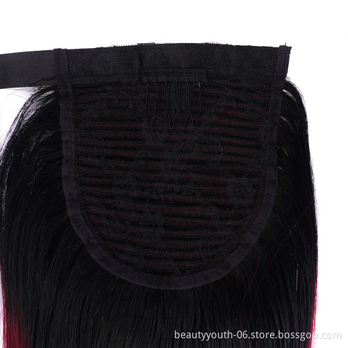 Beauty Youth Warp Around Ponytail Straight 1b 99J  red Drawstring Hair For Ponytail Human Hair Extensions Curly Ponytail